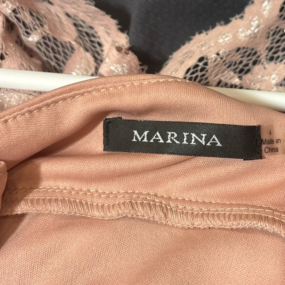 Marina Blush Pink Lace Sheath Dress Size 4 Cocktail Wedding Guest- knee length - Picture 4 of 5